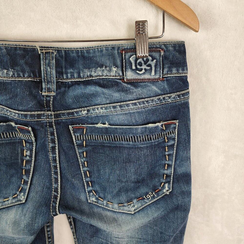 1921 Flare Jeans Women 31/34 Japanese Denim Factory Distressed Patches Stitching - Picture 6 of 13